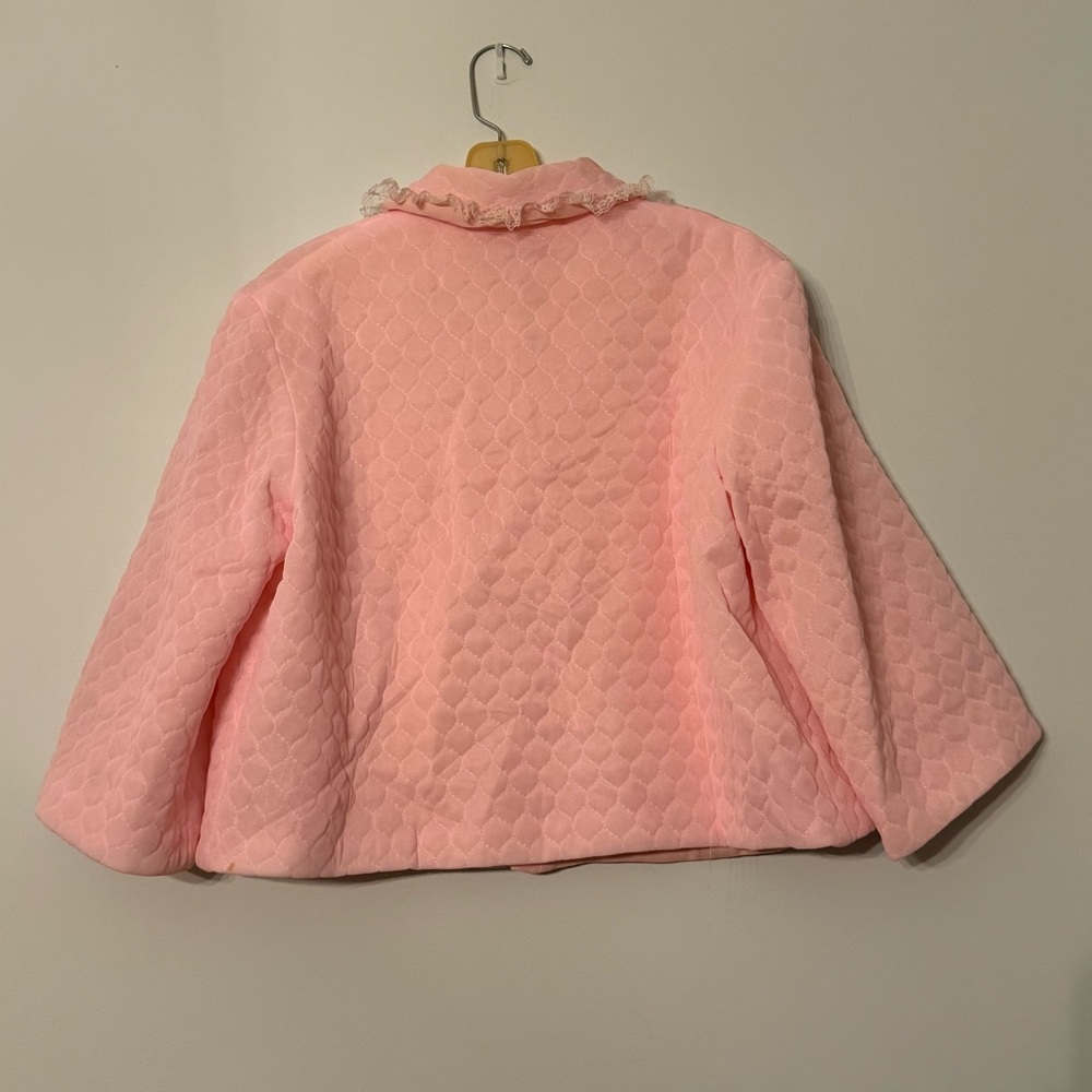 🌸 Vintage Sears Quilted Pink Bed Jacket | 1960s–70s Nylon Lace Sleepwear Large - Picture 7 of 9